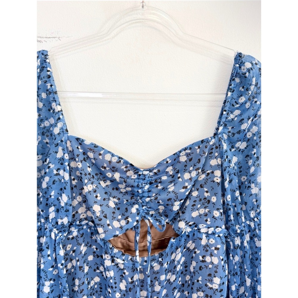 MAJORELLE Ailish Blue Floral Cutout Bell Sleeve Mini Dress Size S - Picture 4 of 7